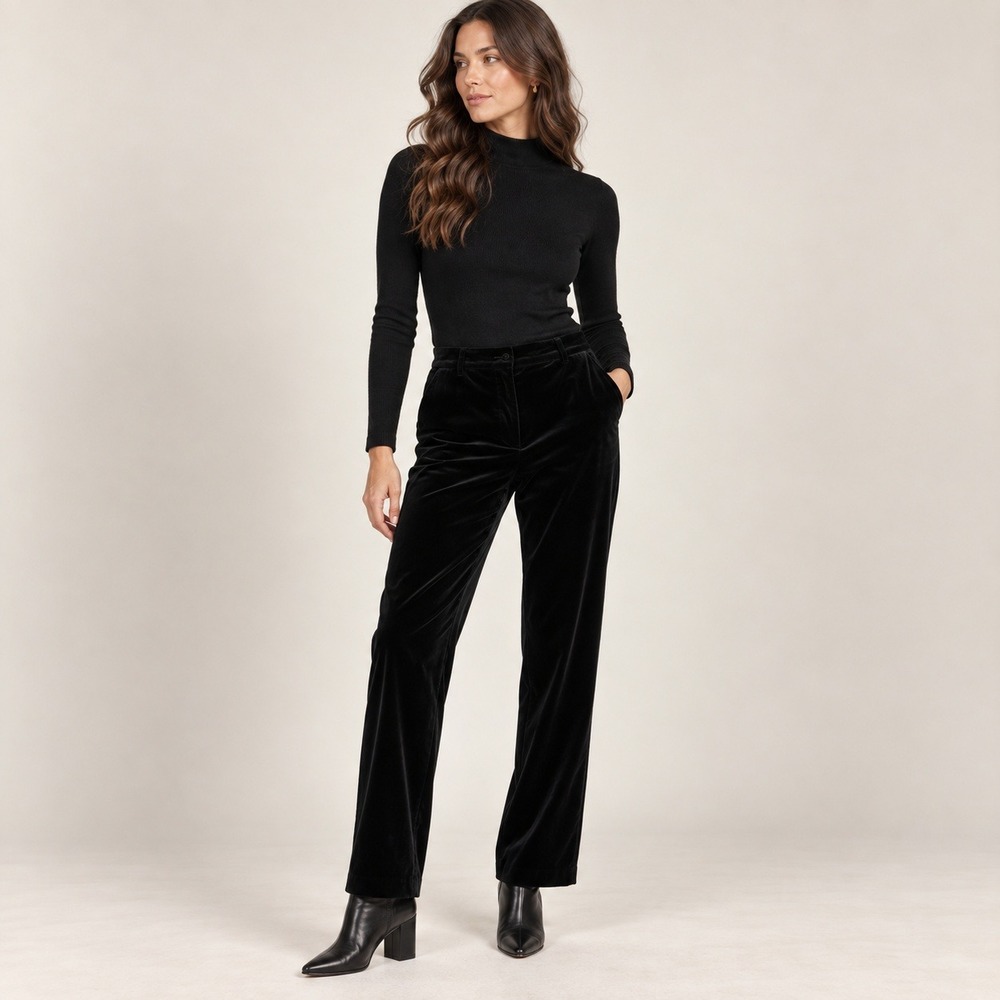 Theory Tailored Trouser Women 6 Black Velvet Stretch Straight Leg Minimalist